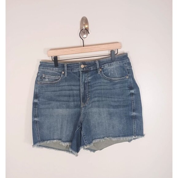 Judy Blue High‎ Wasted Tummy Control Fray Hem Denim Blue Women's Shorts Size 1XL - Picture 1 of 6